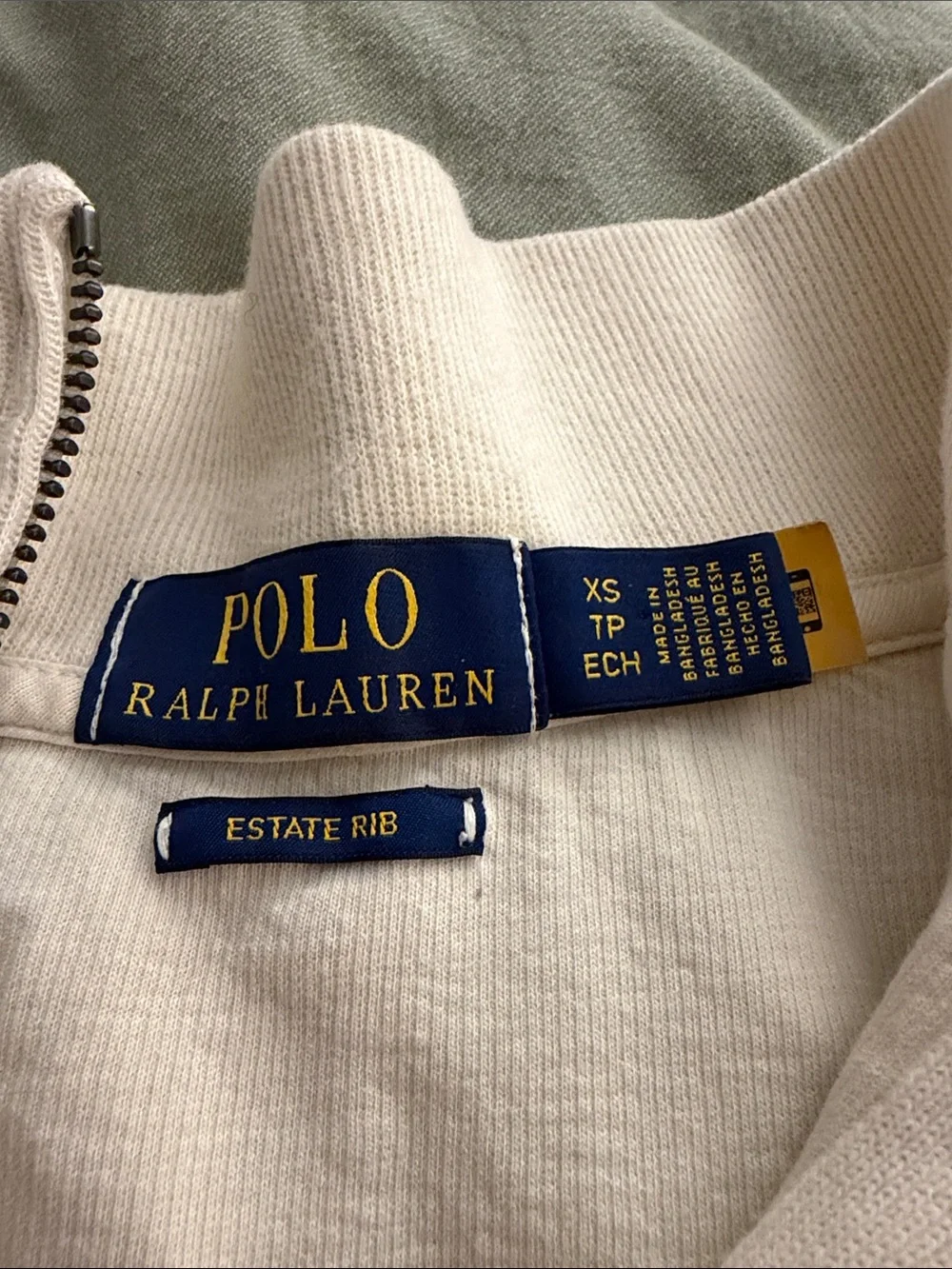 Ralph Lauren Cream Quarter-Zip Estate Rib Pullover